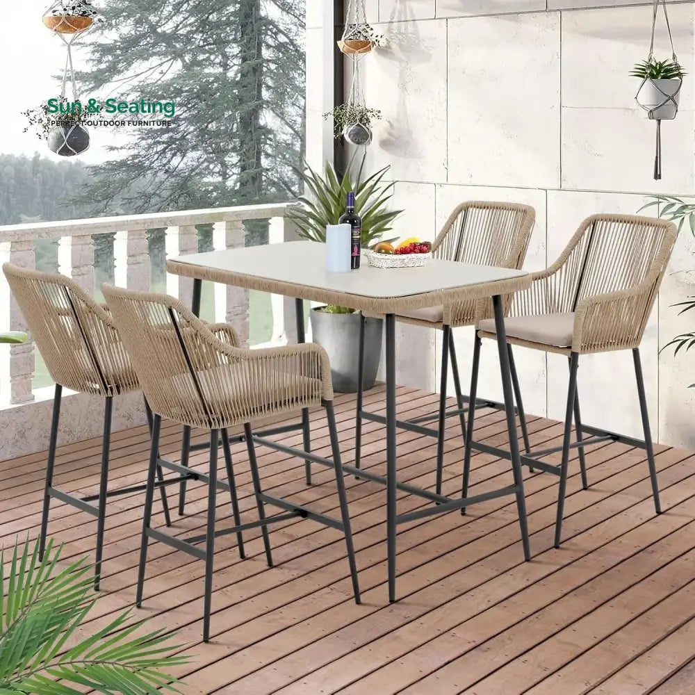 Ekatra Premium Outdoor Rope 5-Piece Bar Set With a High-Top Table Bar Set
