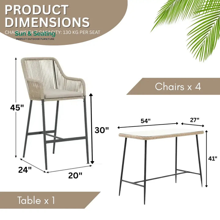 Ekatra Premium Outdoor Rope 5-Piece Bar Set With a High-Top Table Bar Set