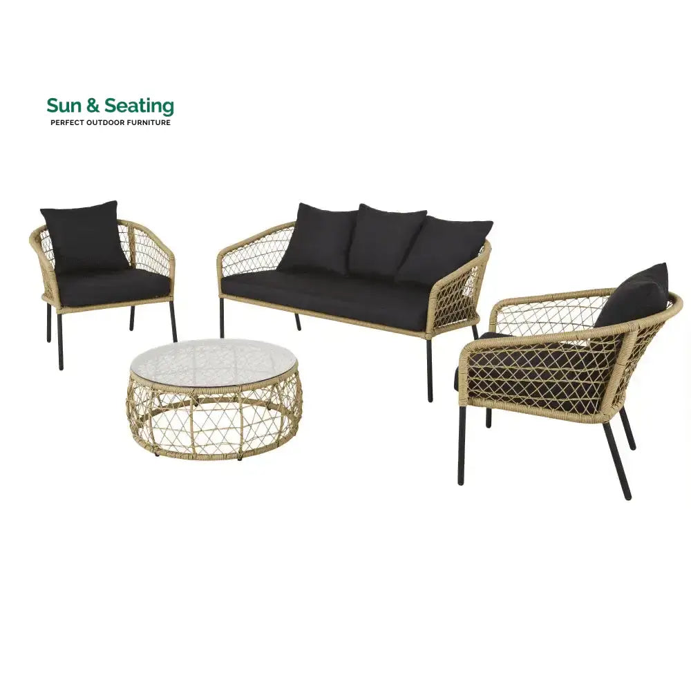 Eladio Outdoor Sofa Set 3 Seater 2 Single seater and 1 Center Table (Light Brown) Braided &amp; Rope Sofa Sets