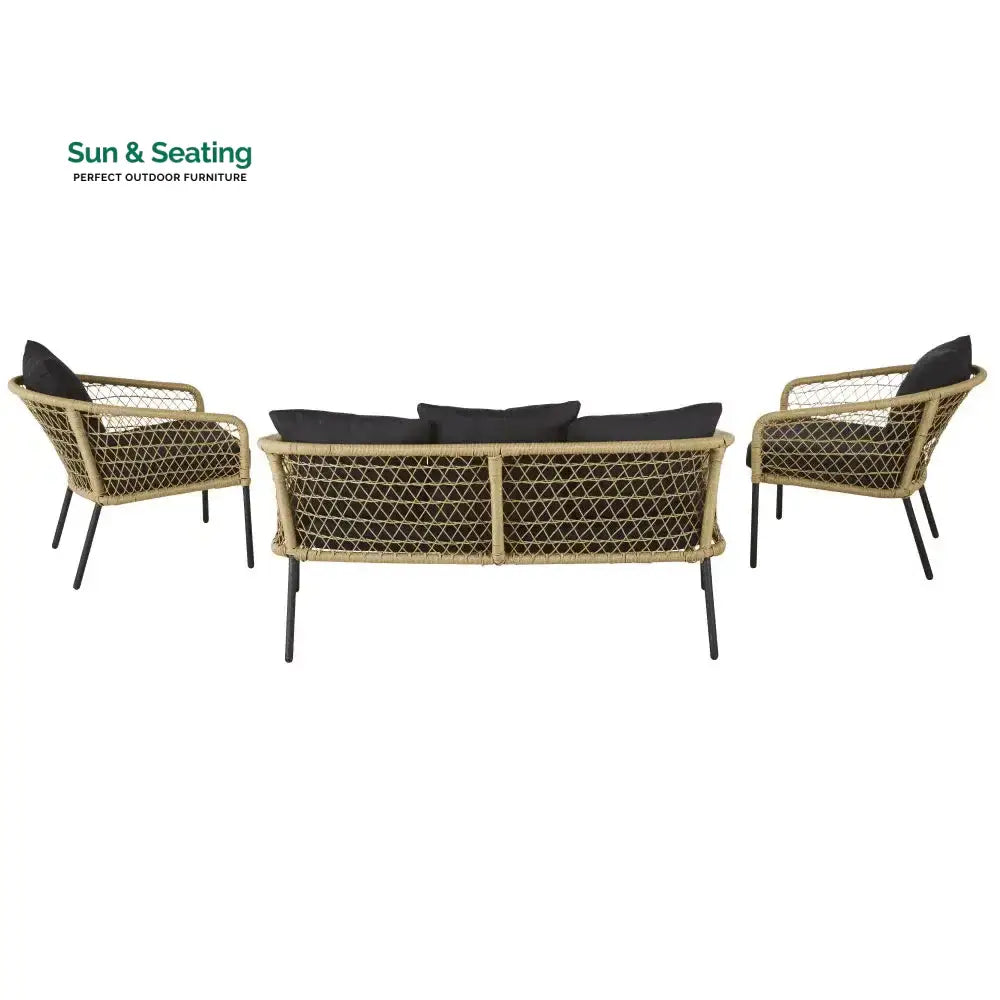 Eladio Outdoor Sofa Set 3 Seater 2 Single seater and 1 Center Table (Light Brown) Braided &amp; Rope Sofa Sets