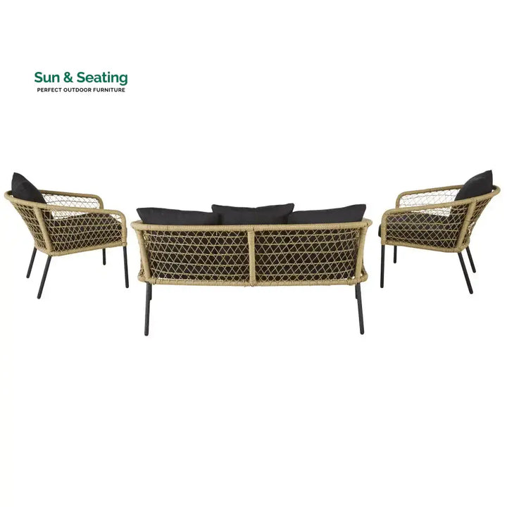Eladio Outdoor Sofa Set 3 Seater 2 Single seater and 1 Center Table (Light Brown) Braided &amp; Rope Sofa Sets