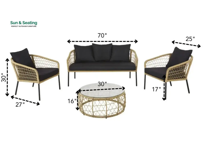 Eladio Outdoor Sofa Set 3 Seater 2 Single seater and 1 Center Table (Light Brown) Braided &amp; Rope Sofa Sets