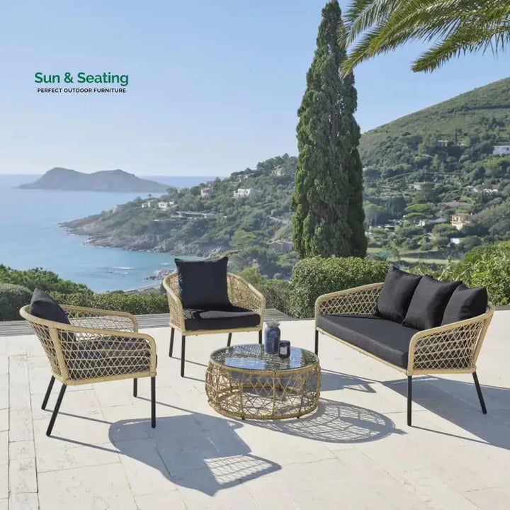 Eladio Outdoor Sofa Set 3 Seater 2 Single seater and 1 Center Table (Light Brown) Braided &amp; Rope Sofa Sets