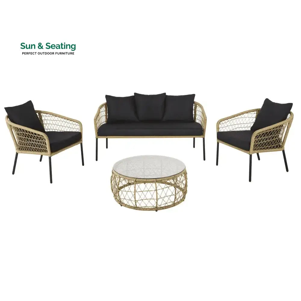 Eladio Outdoor Sofa Set 3 Seater 2 Single seater and 1 Center Table (Light Brown) Braided &amp; Rope Sofa Sets