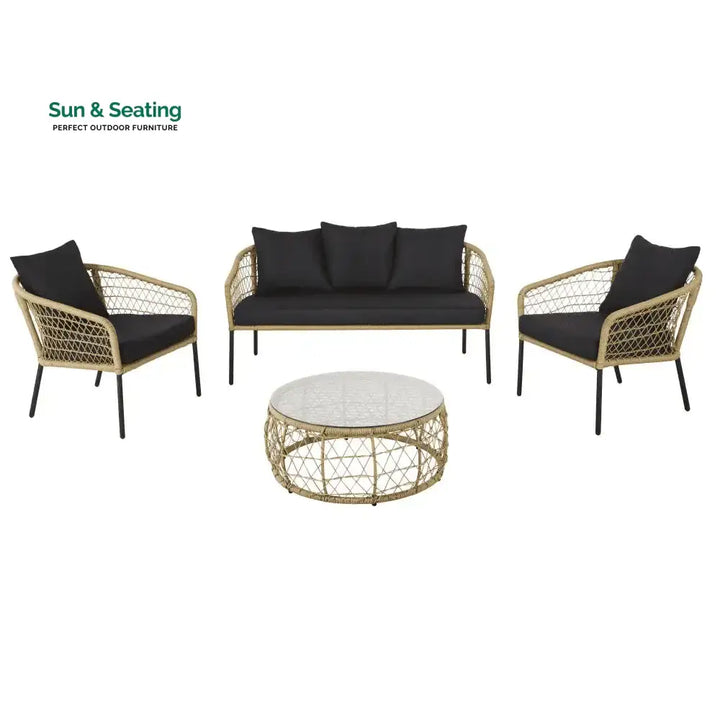 Eladio Outdoor Sofa Set 3 Seater 2 Single seater and 1 Center Table (Light Brown) Braided &amp; Rope Sofa Sets