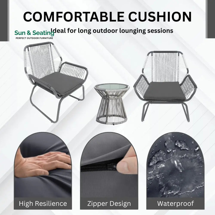 Elara Outdoor Rope Double Tone 3-Piece Patio Set Patio Set