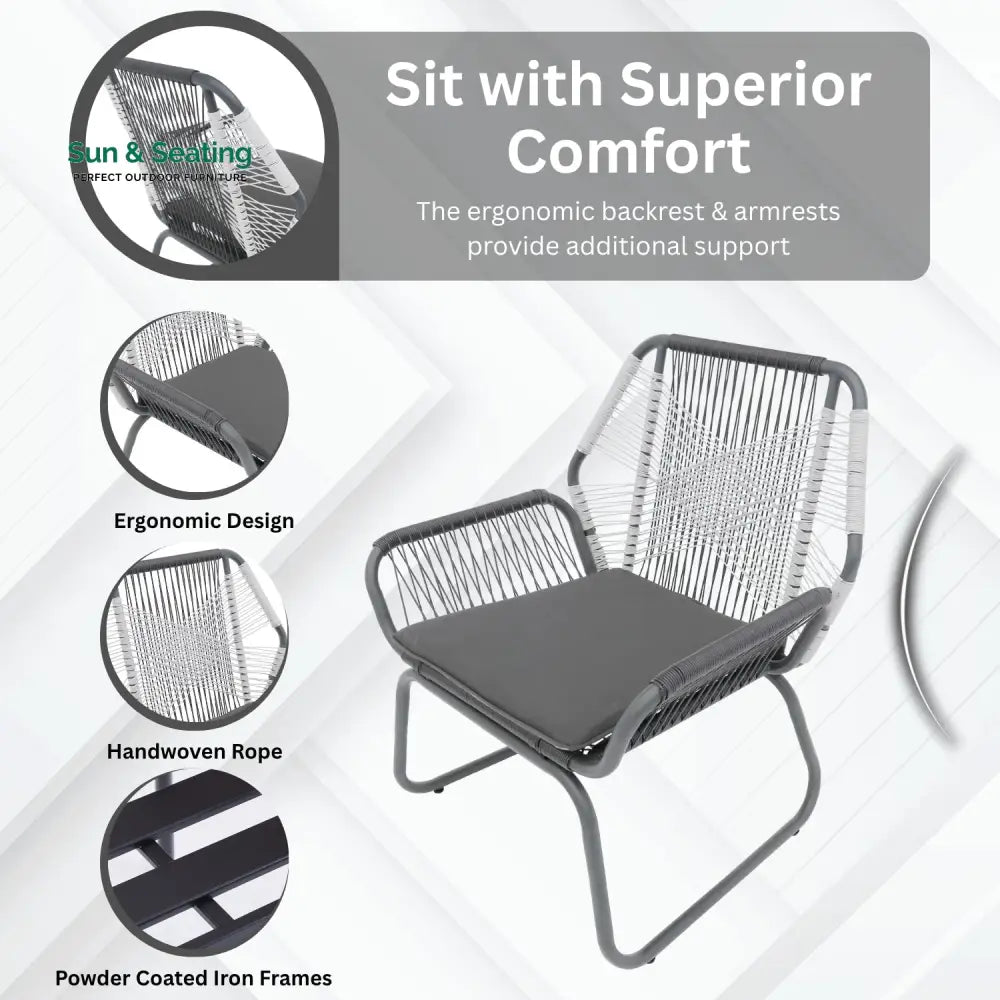 Elara Outdoor Rope Double Tone 3-Piece Patio Set Patio Set