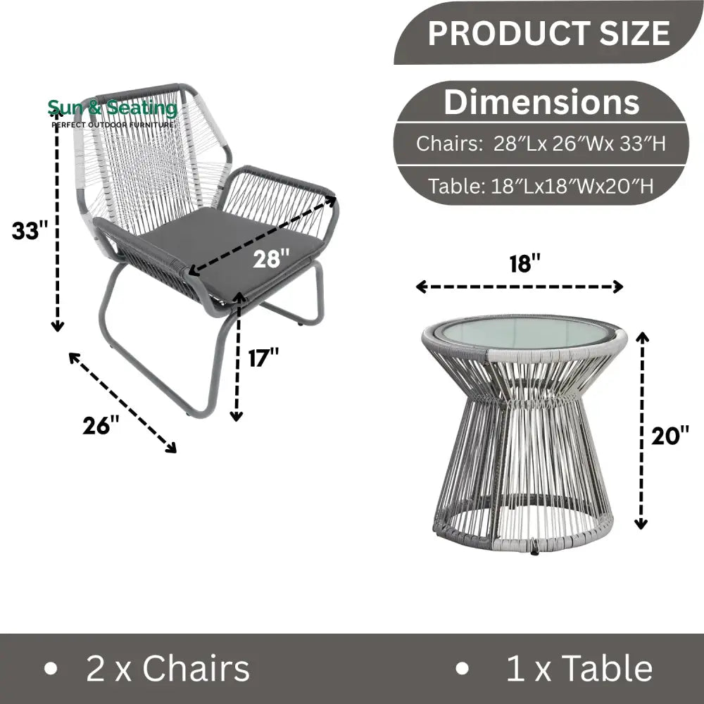 Elara Outdoor Rope Double Tone 3-Piece Patio Set Patio Set