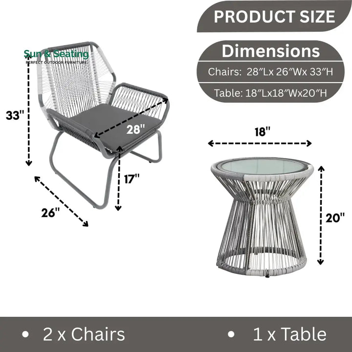 Elara Outdoor Rope Double Tone 3-Piece Patio Set Patio Set
