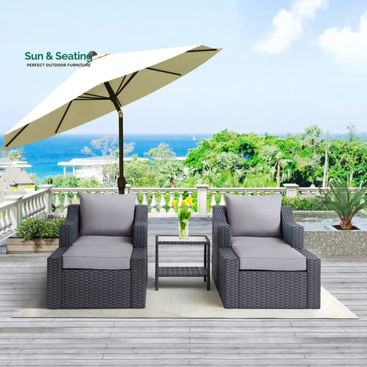 Elda Outdoor Patio Sofa Set 2 Single Seater 2 ottoman and 1 Center Table Set (GREY) Sofa Sets