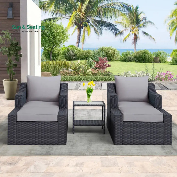 Elda Outdoor Patio Sofa Set 2 Single Seater 2 ottoman and 1 Center Table Set (GREY) Sofa Sets