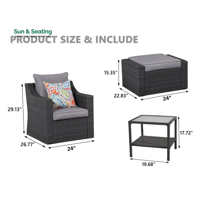 Elda Outdoor Patio Sofa Set 2 Single Seater 2 ottoman and 1 Center Table Set (GREY) Sofa Sets