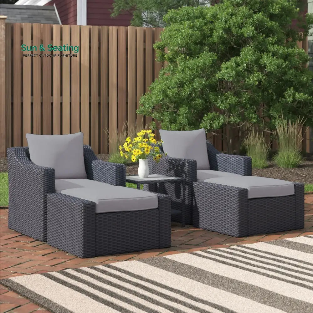 Elda Outdoor Patio Sofa Set 2 Single Seater 2 ottoman and 1 Center Table Set (GREY) Sofa Sets