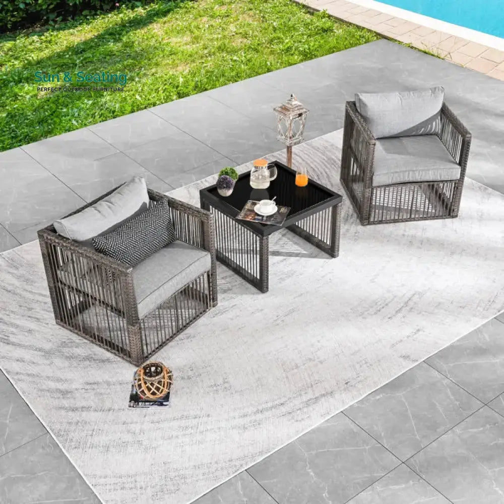Eldric Outdoor Patio Seating Set 2 Chairs and 1 Table Set (Grey) Coffee Table Sets