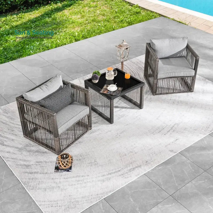Eldric Outdoor Patio Seating Set 2 Chairs and 1 Table Set (Grey) Coffee Table Sets