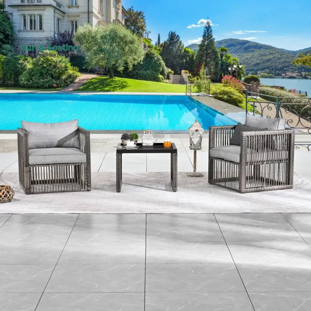 Eldric Outdoor Patio Seating Set 2 Chairs and 1 Table Set (Grey) Coffee Table Sets