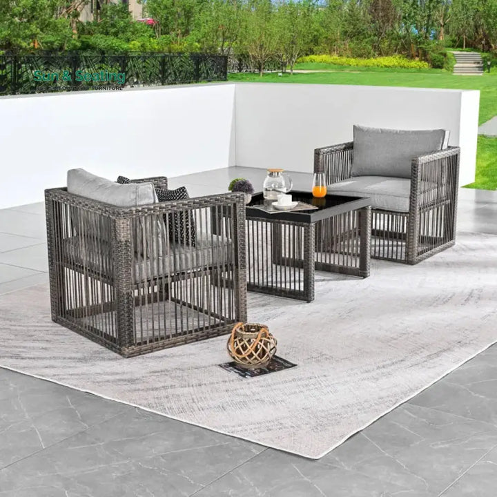 Eldric Outdoor Patio Seating Set 2 Chairs and 1 Table Set (Grey) Coffee Table Sets