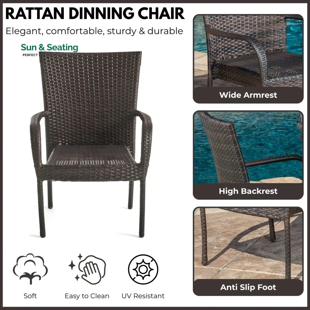 Elham Outdoor All-Weather Resistant Rattan Wicker 5-Piece Dining Set (Dark Brown) Dining Set