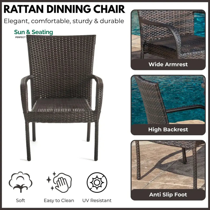 Elham Outdoor All-Weather Resistant Rattan Wicker 5-Piece Dining Set (Dark Brown) Dining Set