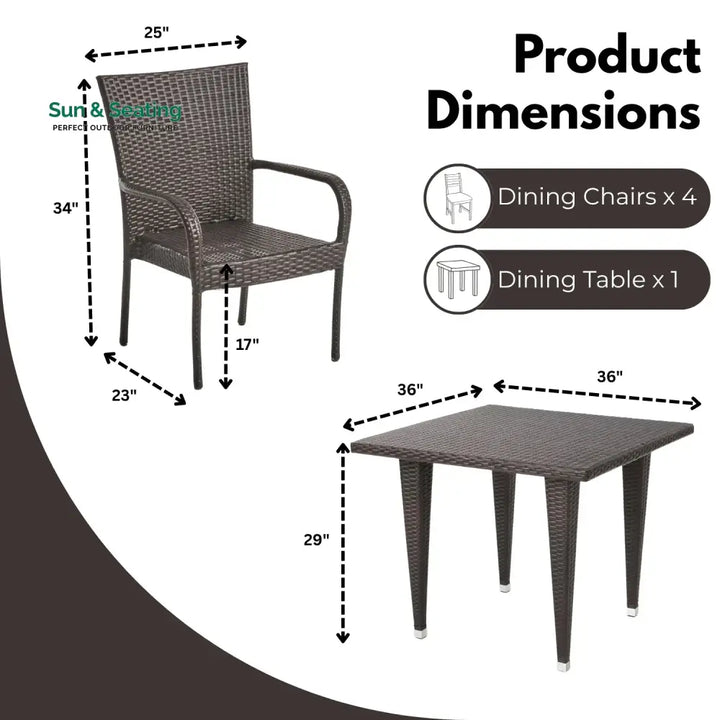 Elham Outdoor All-Weather Resistant Rattan Wicker 5-Piece Dining Set (Dark Brown) Dining Set