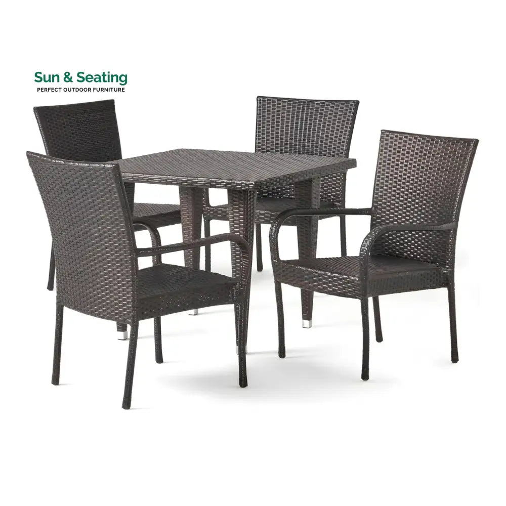 Elham Outdoor All-Weather Resistant Rattan Wicker 5-Piece Dining Set (Dark Brown) Dining Set