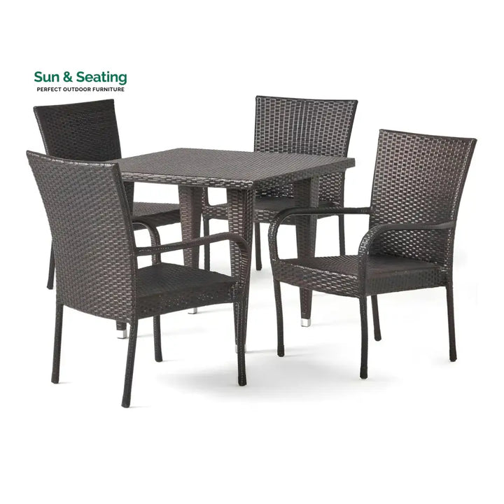 Elham Outdoor All-Weather Resistant Rattan Wicker 5-Piece Dining Set (Dark Brown) Dining Set