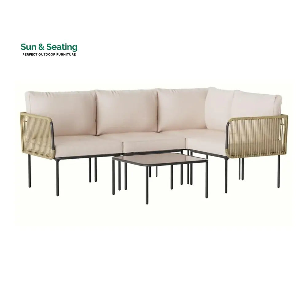 Eliana L-Shaped Rope Woven Outdoor Sofa Set (Beige &amp; Cream) Sofa Set