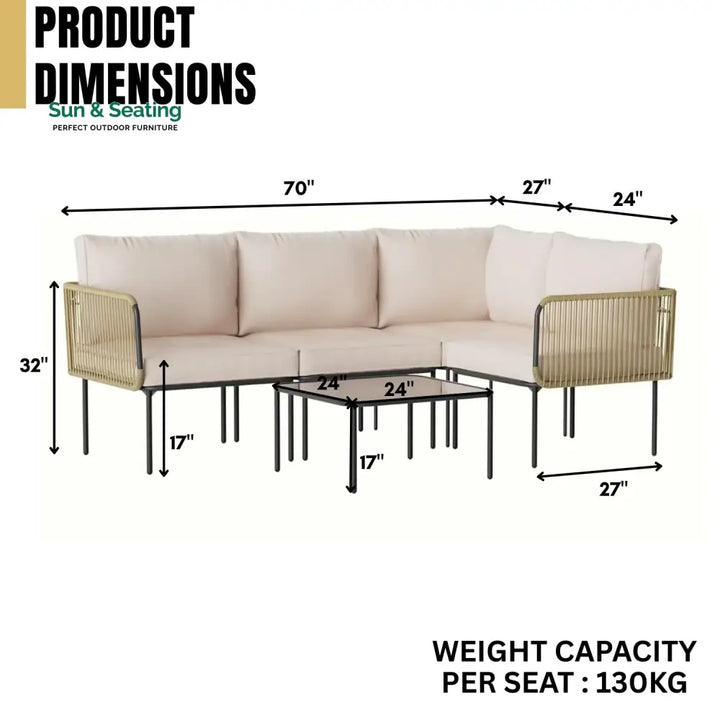 Eliana L-Shaped Rope Woven Outdoor Sofa Set (Beige &amp; Cream) Sofa Set