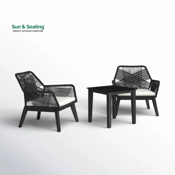 Elicia Outdoor Patio Seating Set 2 Chairs and 1 Table Set (Black) Braided &amp; Rope Coffee Table Sets