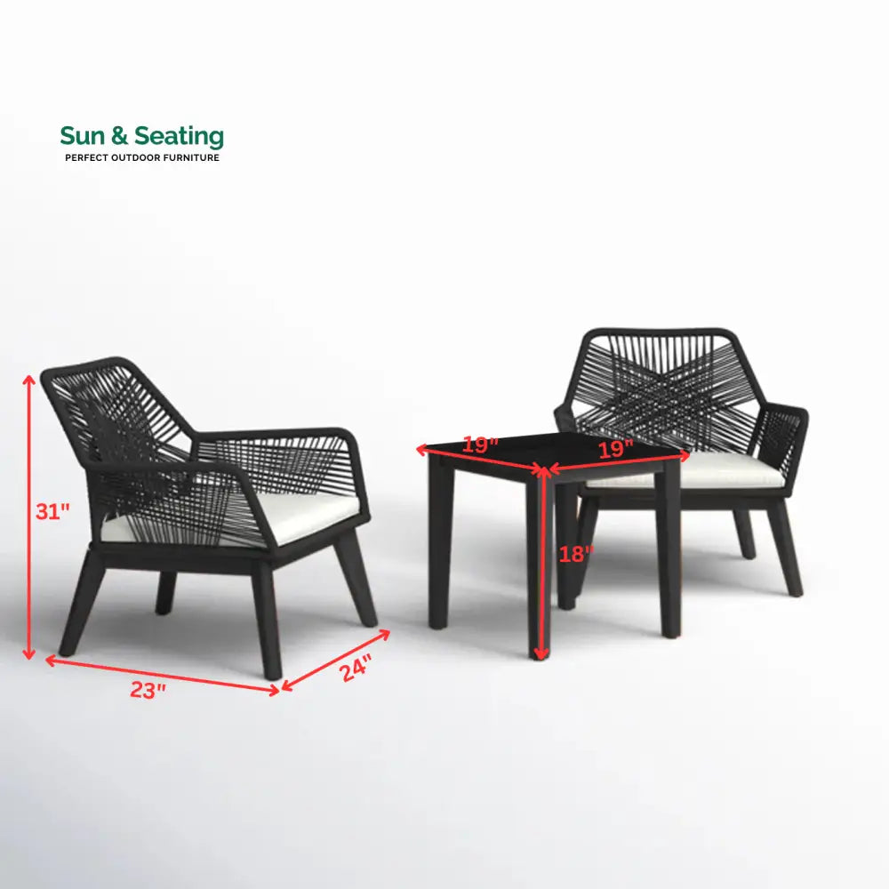 Elicia Outdoor Patio Seating Set 2 Chairs and 1 Table Set (Black) Braided &amp; Rope Coffee Table Sets