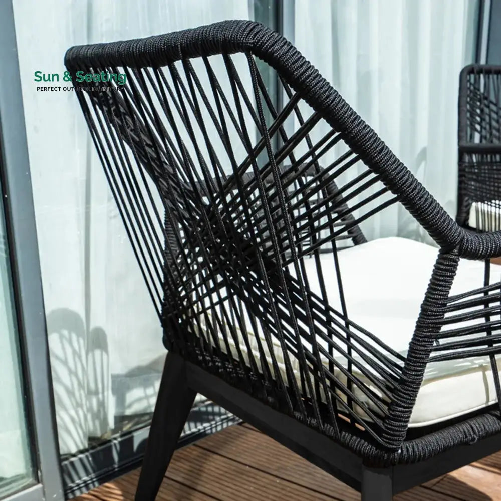 Elicia Outdoor Patio Seating Set 2 Chairs and 1 Table Set (Black) Braided &amp; Rope Coffee Table Sets