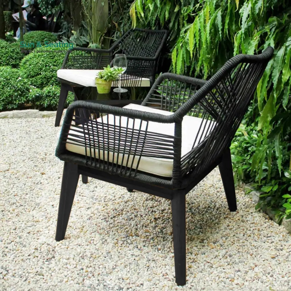 Elicia Outdoor Patio Seating Set 2 Chairs and 1 Table Set (Black) Braided &amp; Rope Coffee Table Sets