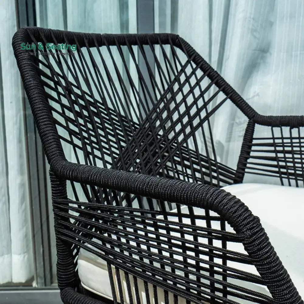 Elicia Outdoor Patio Seating Set 2 Chairs and 1 Table Set (Black) Braided &amp; Rope Coffee Table Sets