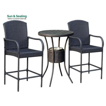 Elisa Outdoor Patio Bar Sets 2 Chairs and 1 Table (Black) Bar Sets