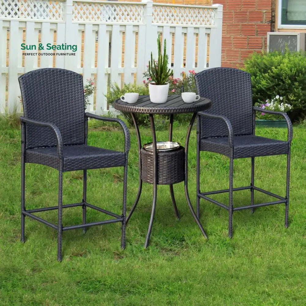 Elisa Outdoor Patio Bar Sets 2 Chairs and 1 Table (Black) Bar Sets