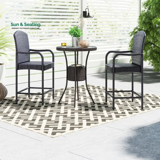 Elisa Outdoor Patio Bar Sets 2 Chairs and 1 Table (Black) Bar Sets