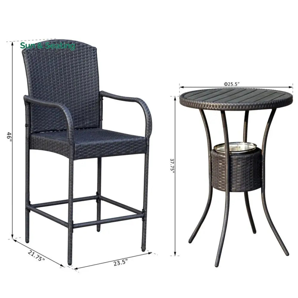Elisa Outdoor Patio Bar Sets 2 Chairs and 1 Table (Black) Bar Sets