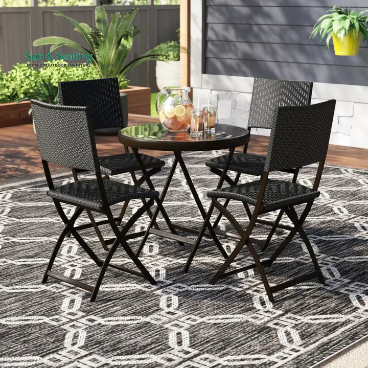 Elisa Outdoor Patio Dining Set 4 Chairs and 1 Table (Black) Dining sets