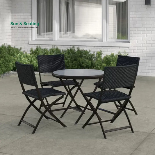 Elisa Outdoor Patio Dining Set 4 Chairs and 1 Table (Black) Dining sets