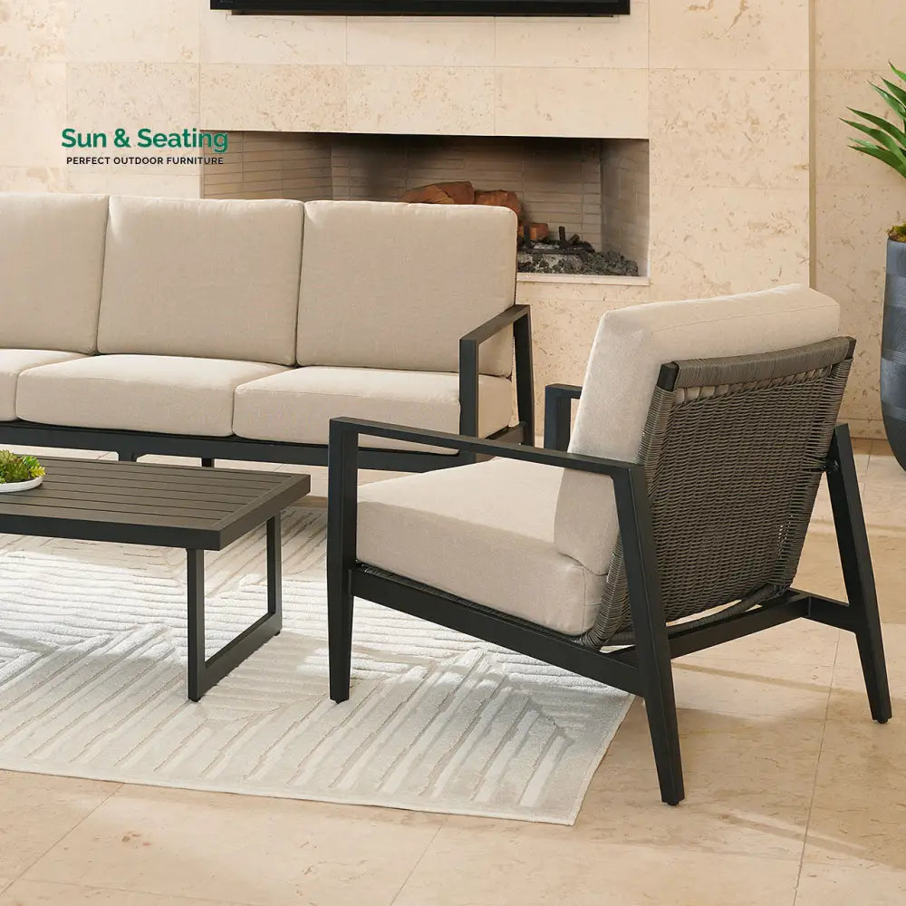 Eliseo Outdoor Sofa Set 3 Seater 2 Single seater and 1 Center Table (Black) Sofa Sets