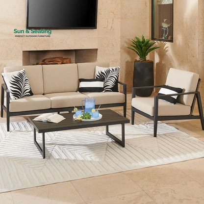 Eliseo Outdoor Sofa Set 3 Seater 2 Single seater and 1 Center Table (Black) Sofa Sets