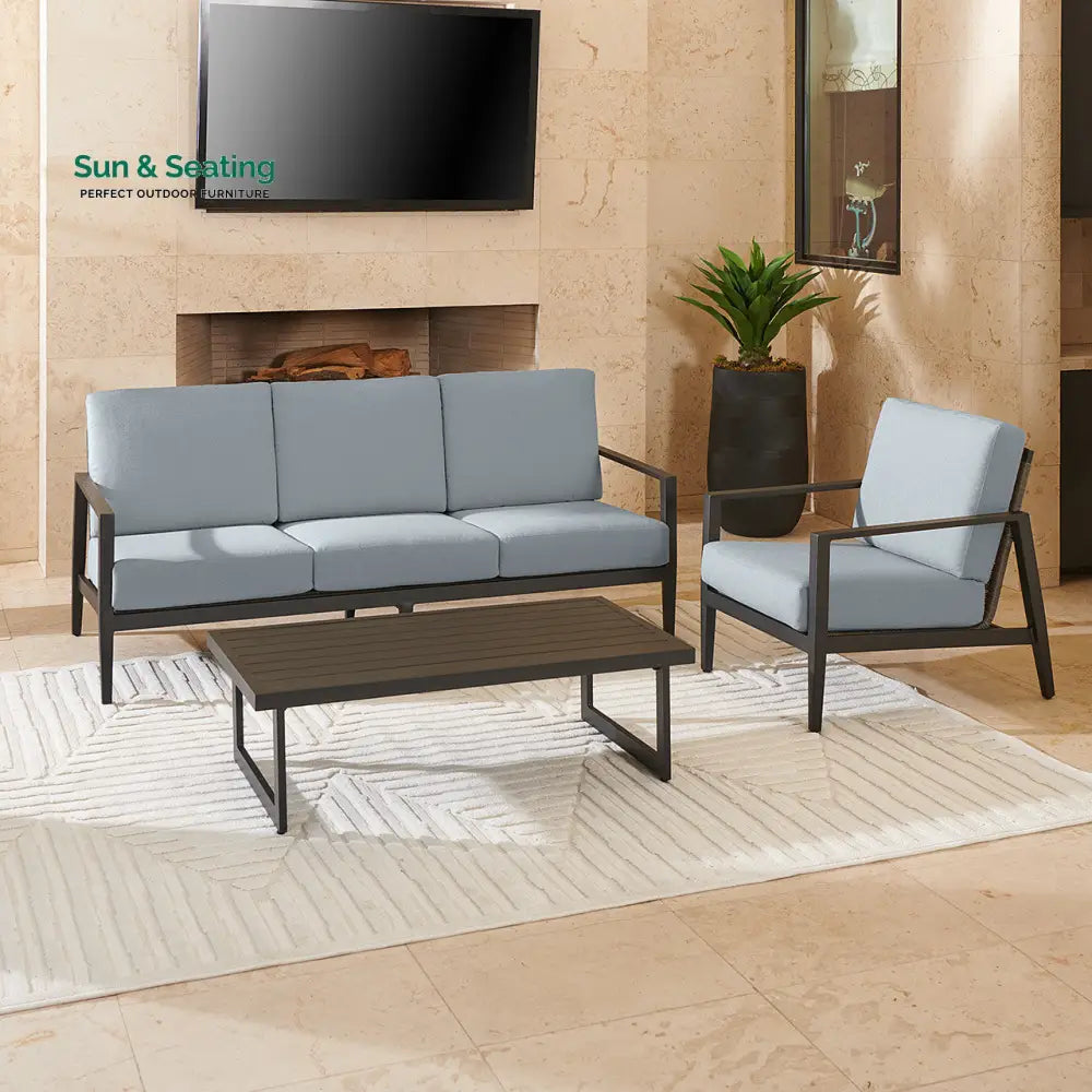 Eliseo Outdoor Sofa Set 3 Seater 2 Single seater and 1 Center Table (Black) Silver Sofa Sets