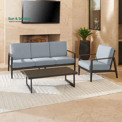 Eliseo Outdoor Sofa Set 3 Seater 2 Single seater and 1 Center Table (Black) Silver Sofa Sets