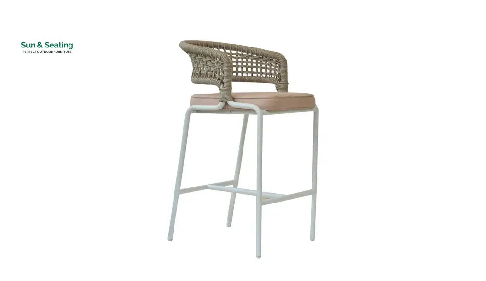 Elliot Outdoor Patio Bar Chair 1 Chair For Balcony (Beige) Braided &amp; Rope Bar Sets