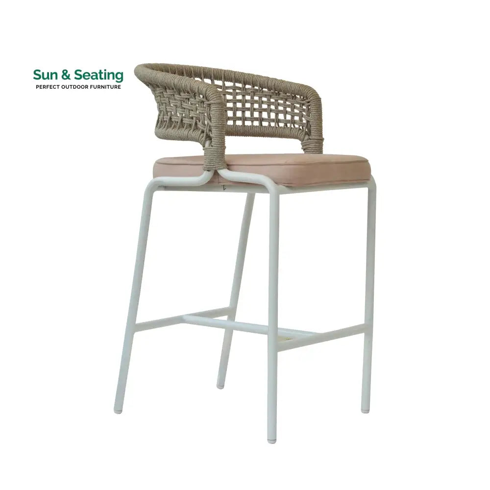 Elliot Outdoor Patio Bar Chair 1 Chair For Balcony (Beige) Braided &amp; Rope Bar Sets