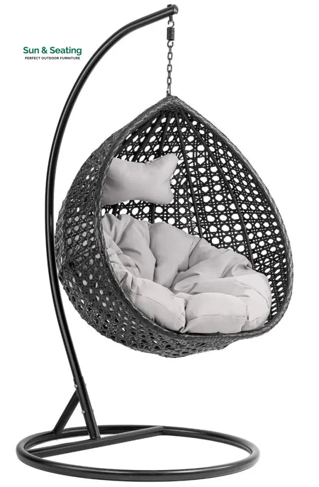Elliott Single Seater Hanging Swing With Stand For Balcony Garden Black Swings