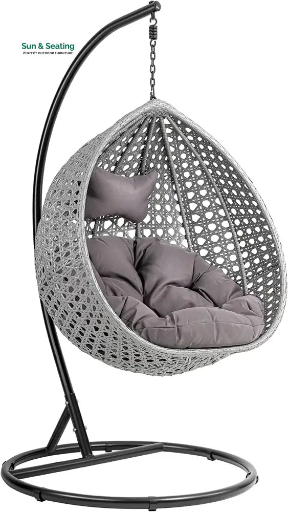Elliott Single Seater Hanging Swing With Stand For Balcony Garden Grey Swings