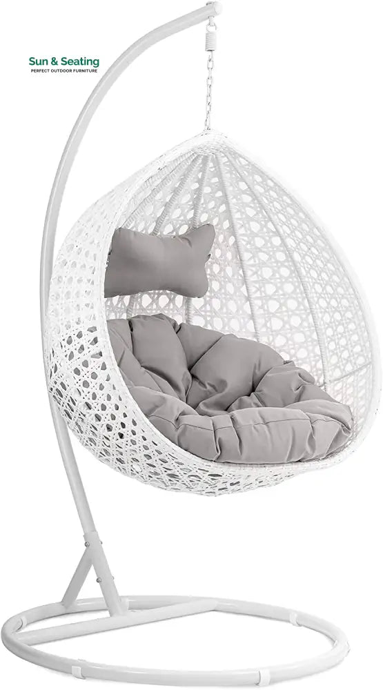 Elliott Single Seater Hanging Swing With Stand For Balcony Garden White Swings