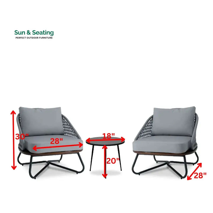 Elodia Outdoor Patio Seating Set 2 Chairs and 1 Table Set (Grey) Braided And Rope Coffee Table Sets