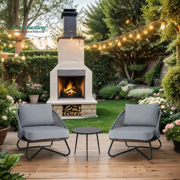 Elodia Outdoor Patio Seating Set 2 Chairs and 1 Table Set (Grey) Braided And Rope Coffee Table Sets